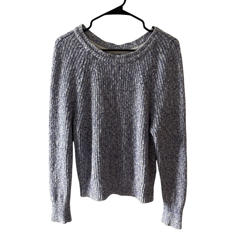 Free People Blue White Marled Chunky Knit Raglan Pullover Sweater Womens S